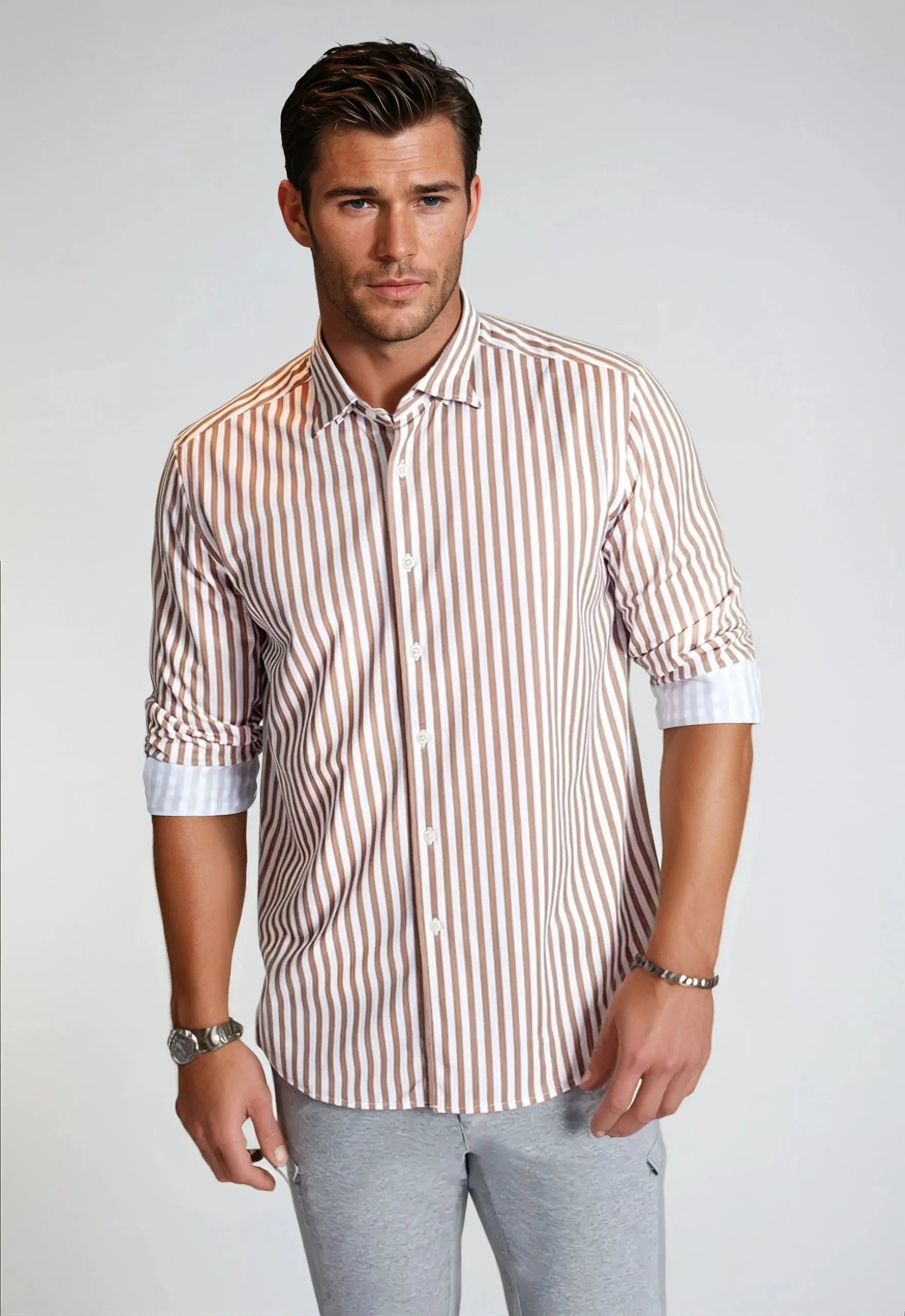The Go Big Stripe Long Sleeve Tech Shirt - Espresso