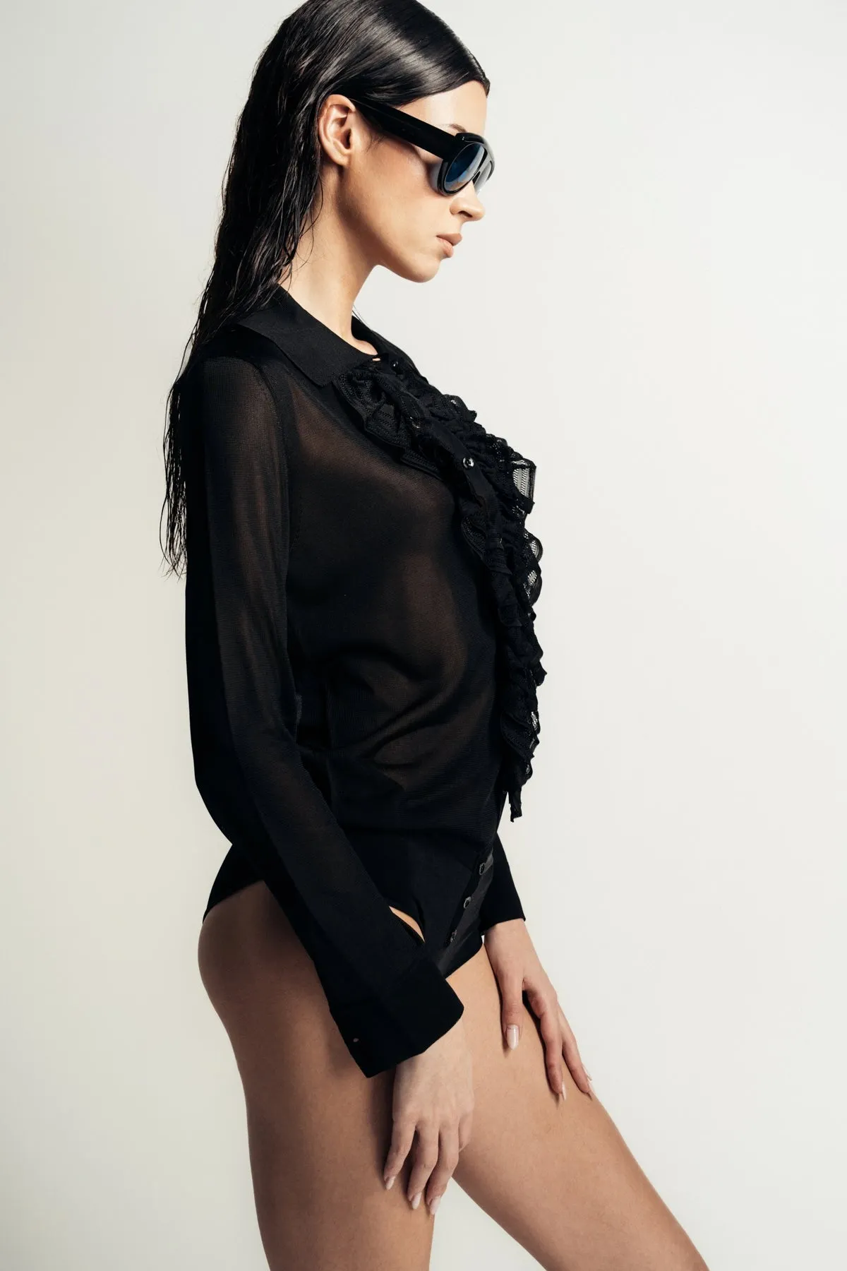 TOM FORD | COMPACT SLINKY VISCOSE RUFFLE KNIT SHIRT