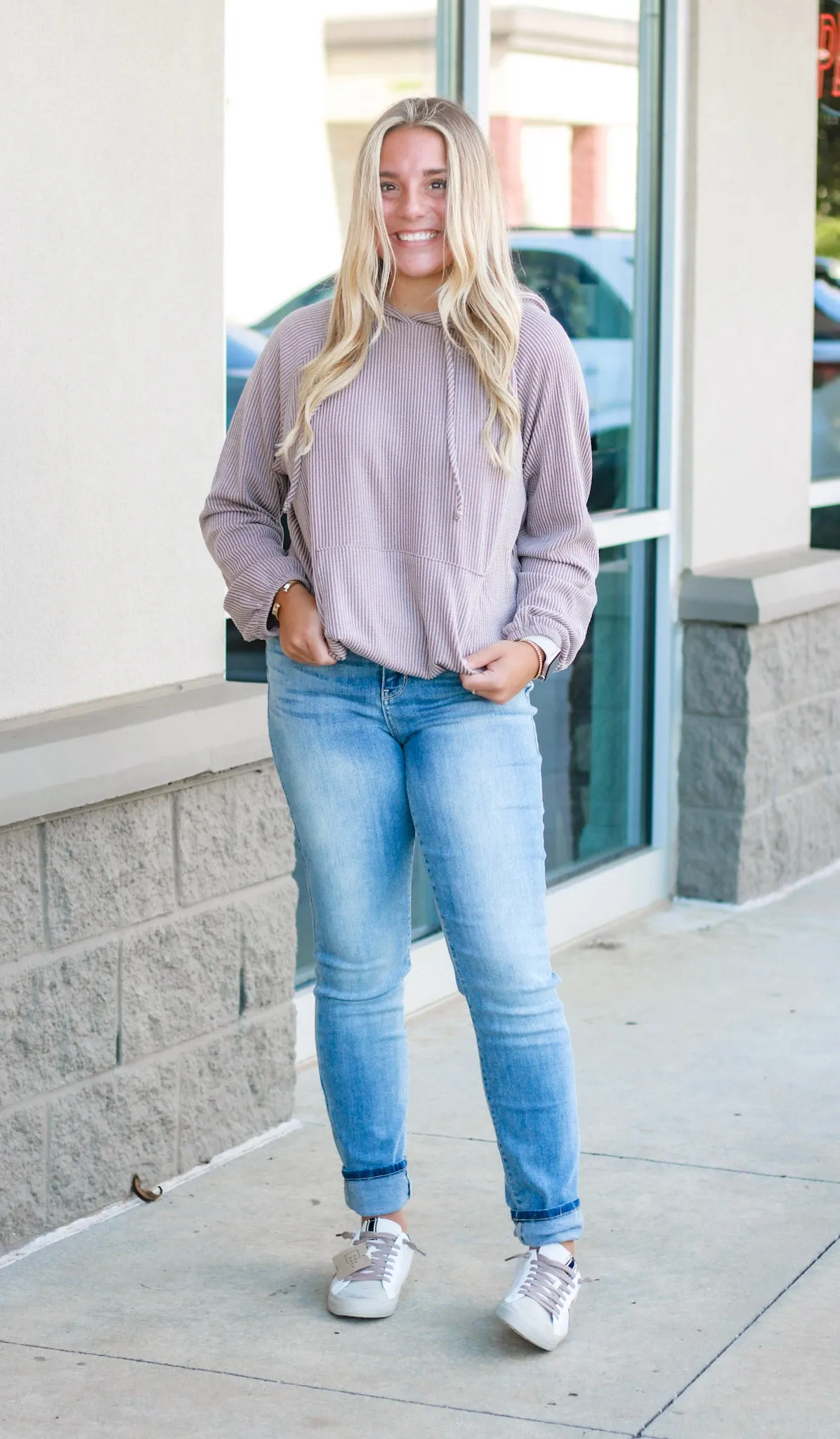 Totally in Love Ribbed Hoodie in Taupe