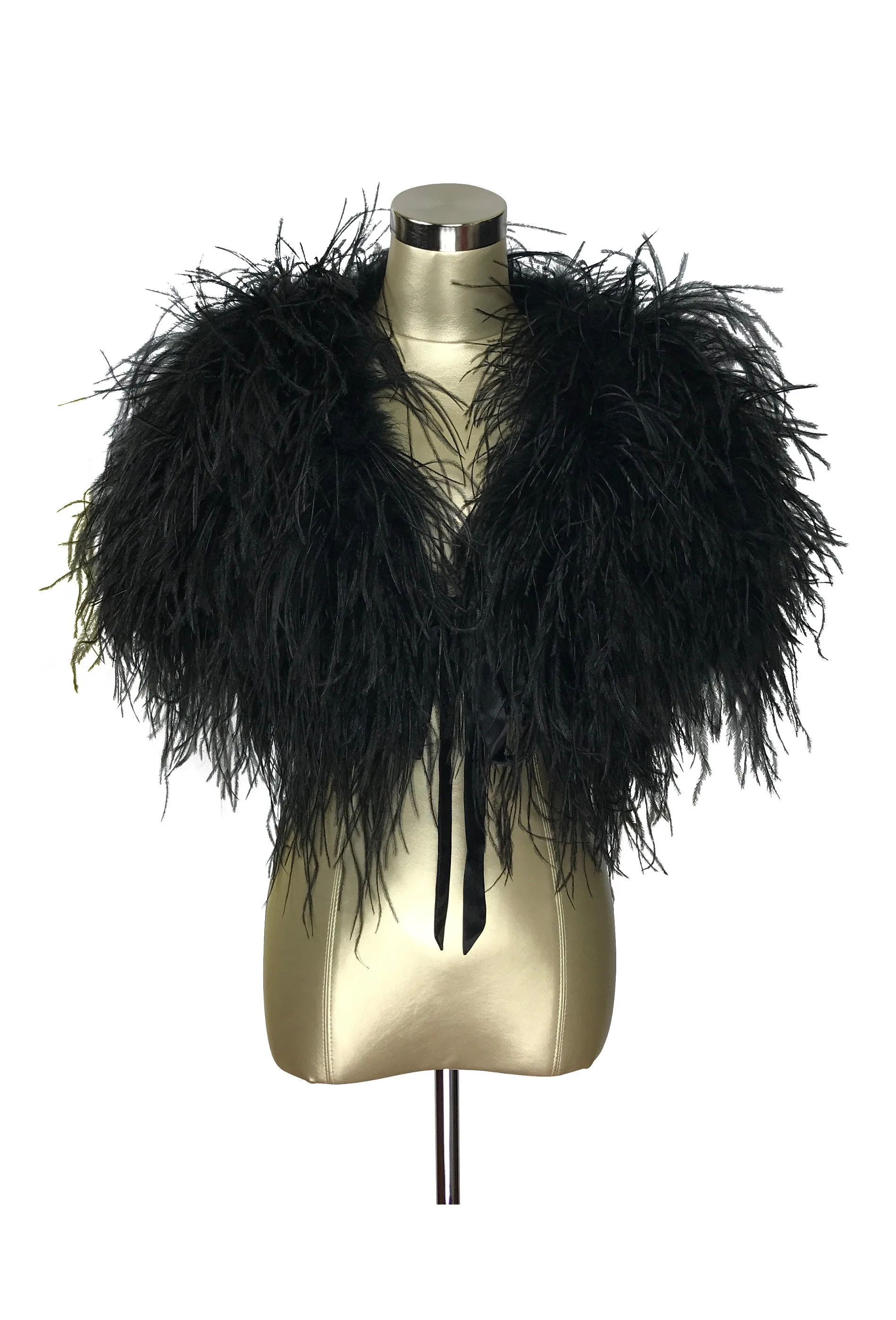Ultra Ostrich Hollywood Glamour 1930s Vintage Style Harlow Wrap - Ebony Black