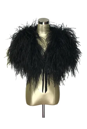 Ultra Ostrich Hollywood Glamour 1930s Vintage Style Harlow Wrap - Ebony Black