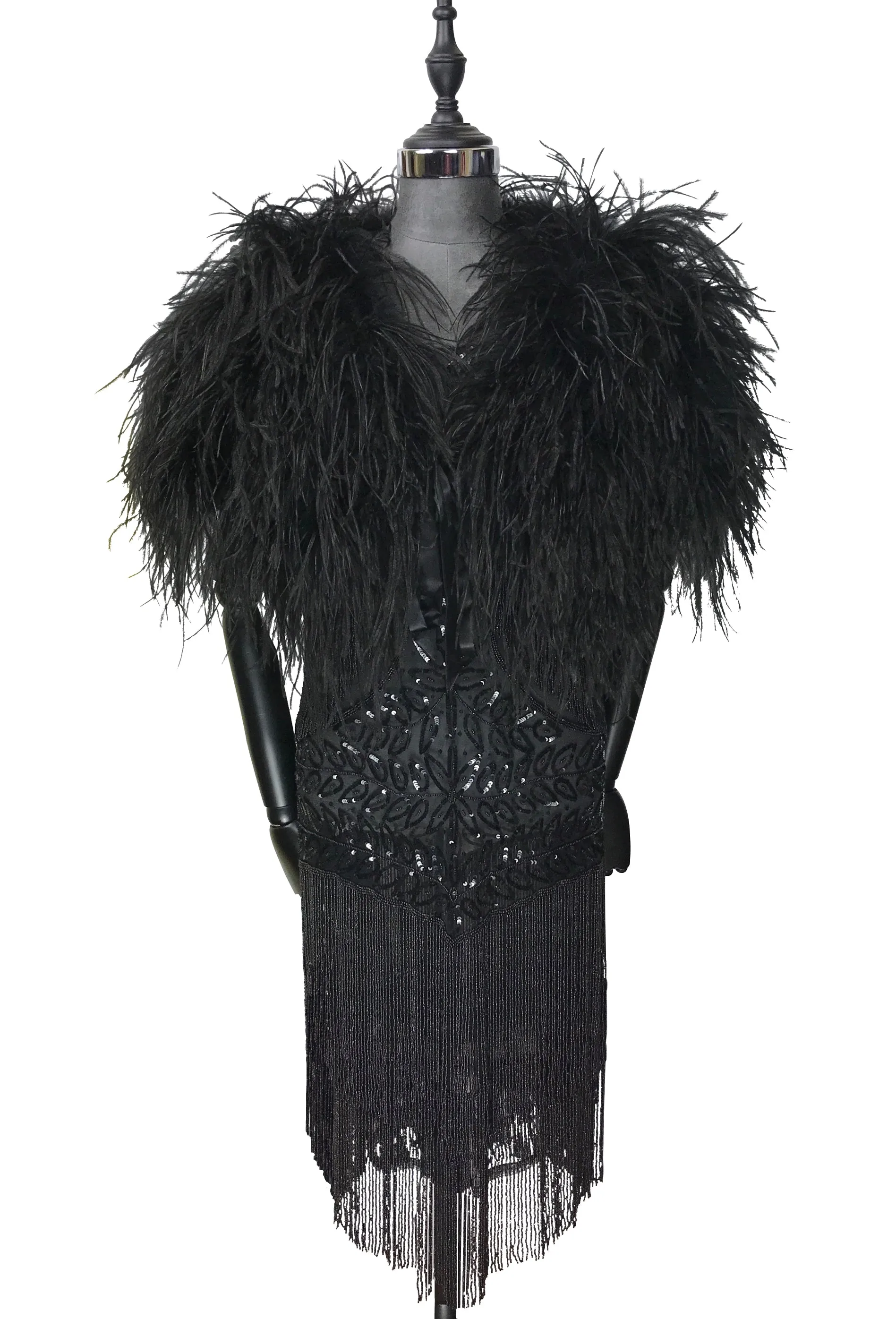 Ultra Ostrich Hollywood Glamour 1930s Vintage Style Harlow Wrap - Ebony Black