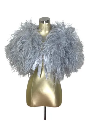 Ultra Ostrich Hollywood Glamour 1930s Vintage Style Harlow Wrap - Phantom Grey