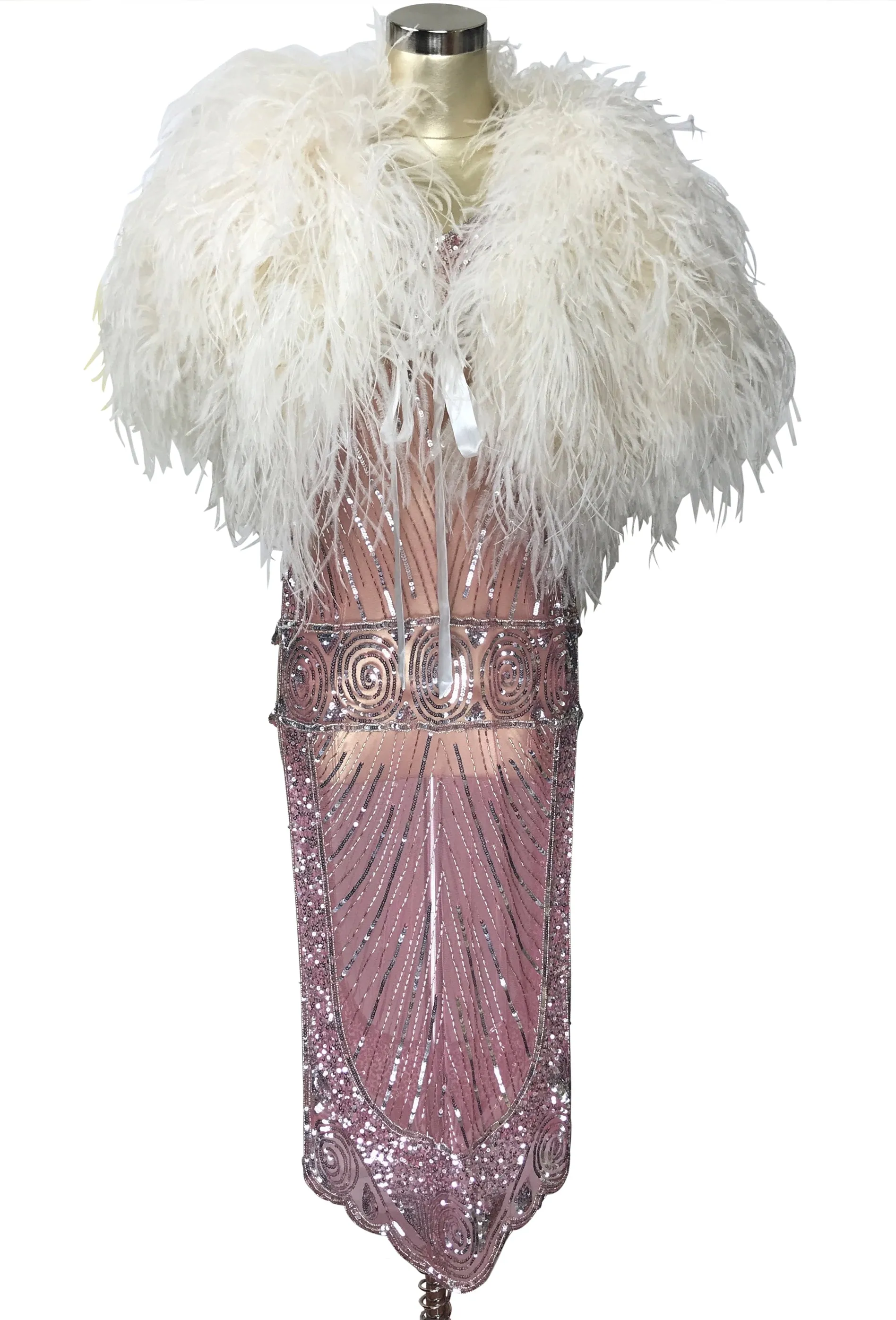 Ultra Ostrich Hollywood Glamour 1930s Vintage Style Harlow Wrap - White