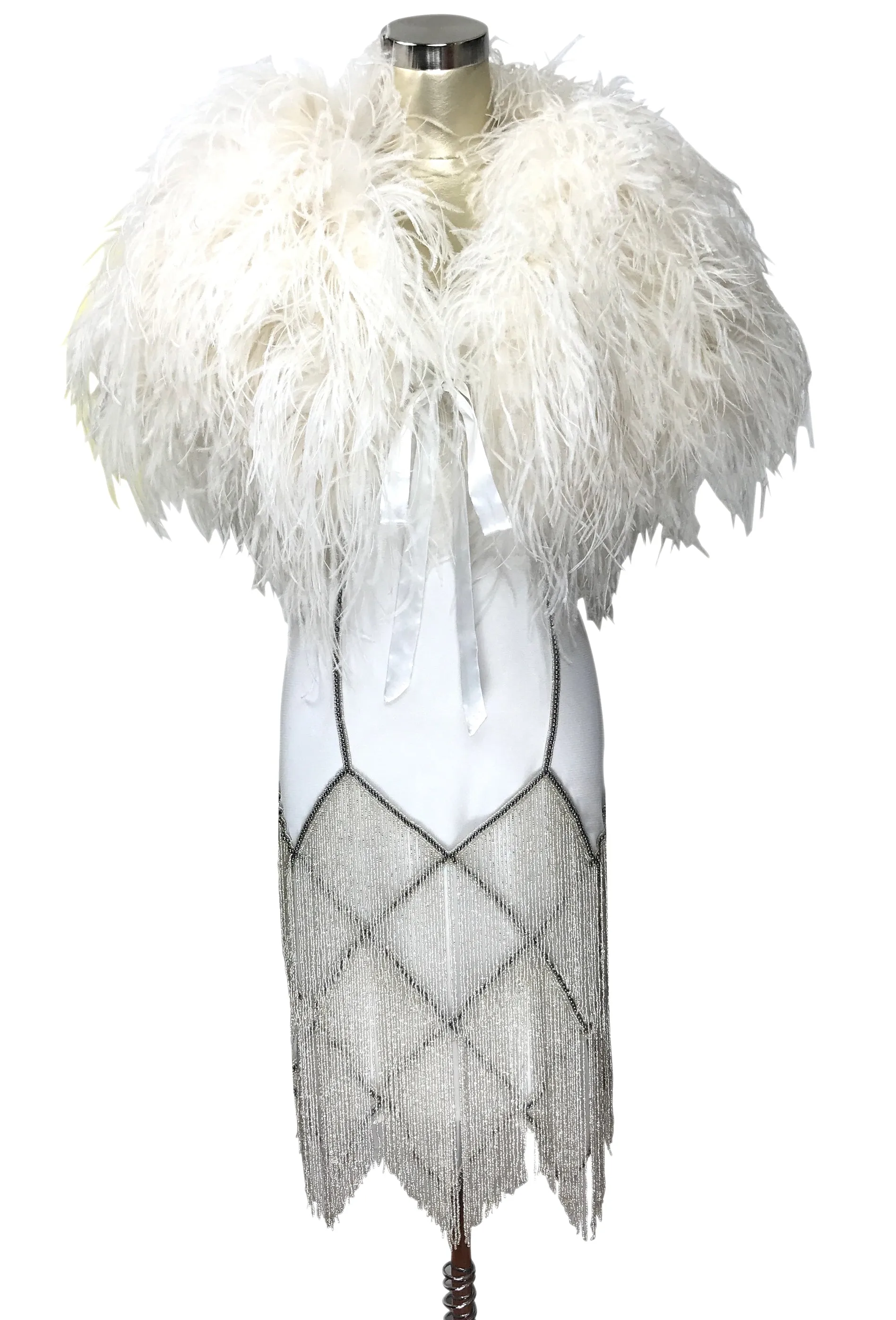Ultra Ostrich Hollywood Glamour 1930s Vintage Style Harlow Wrap - White