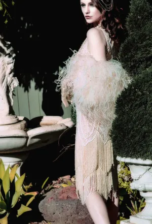 Ultra Ostrich Hollywood Glamour 1930s Vintage Style Harlow Wrap - White