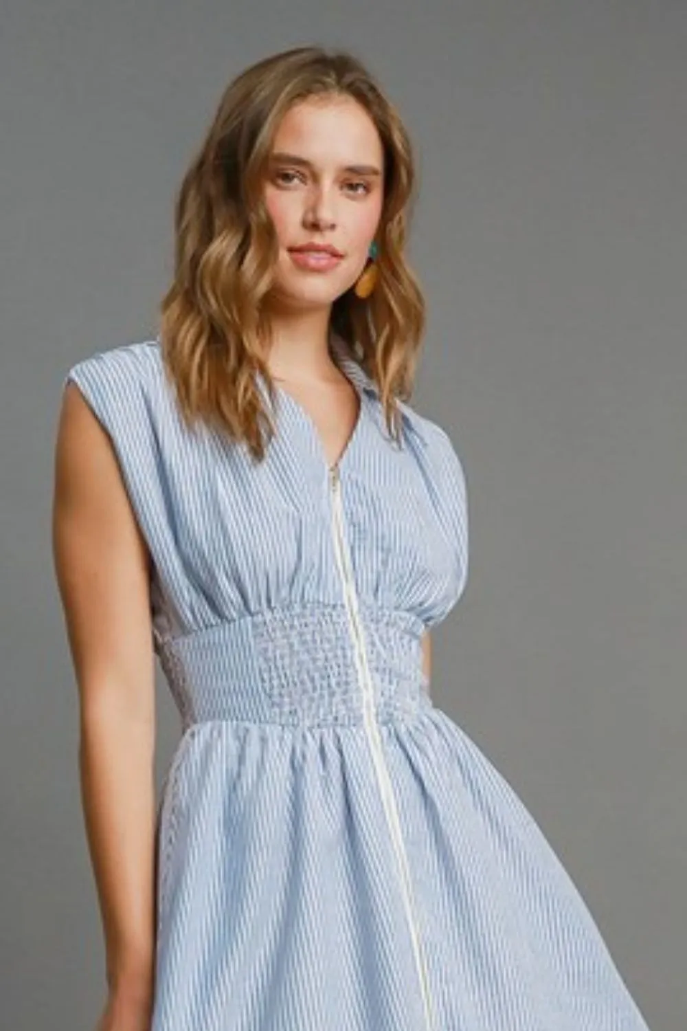 Umgee Full Size Striped Midi Dress with Smocked Waist Plus Size
