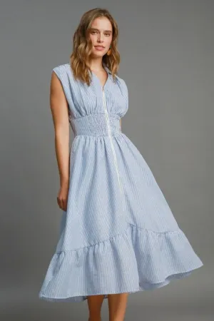 Umgee Full Size Striped Midi Dress with Smocked Waist Plus Size