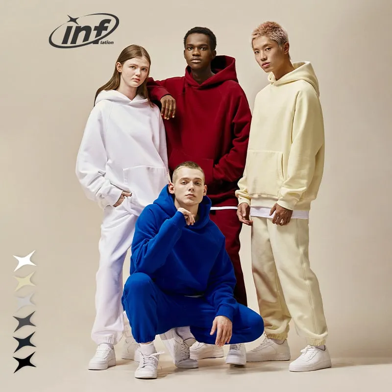 Unisex Oversized Thick Polar Fleece Lined Heavyweight Hoodies and Jogger Set Tracksuit