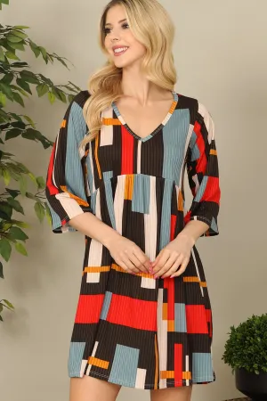 V-Neck Half Sleeve Printed Dress