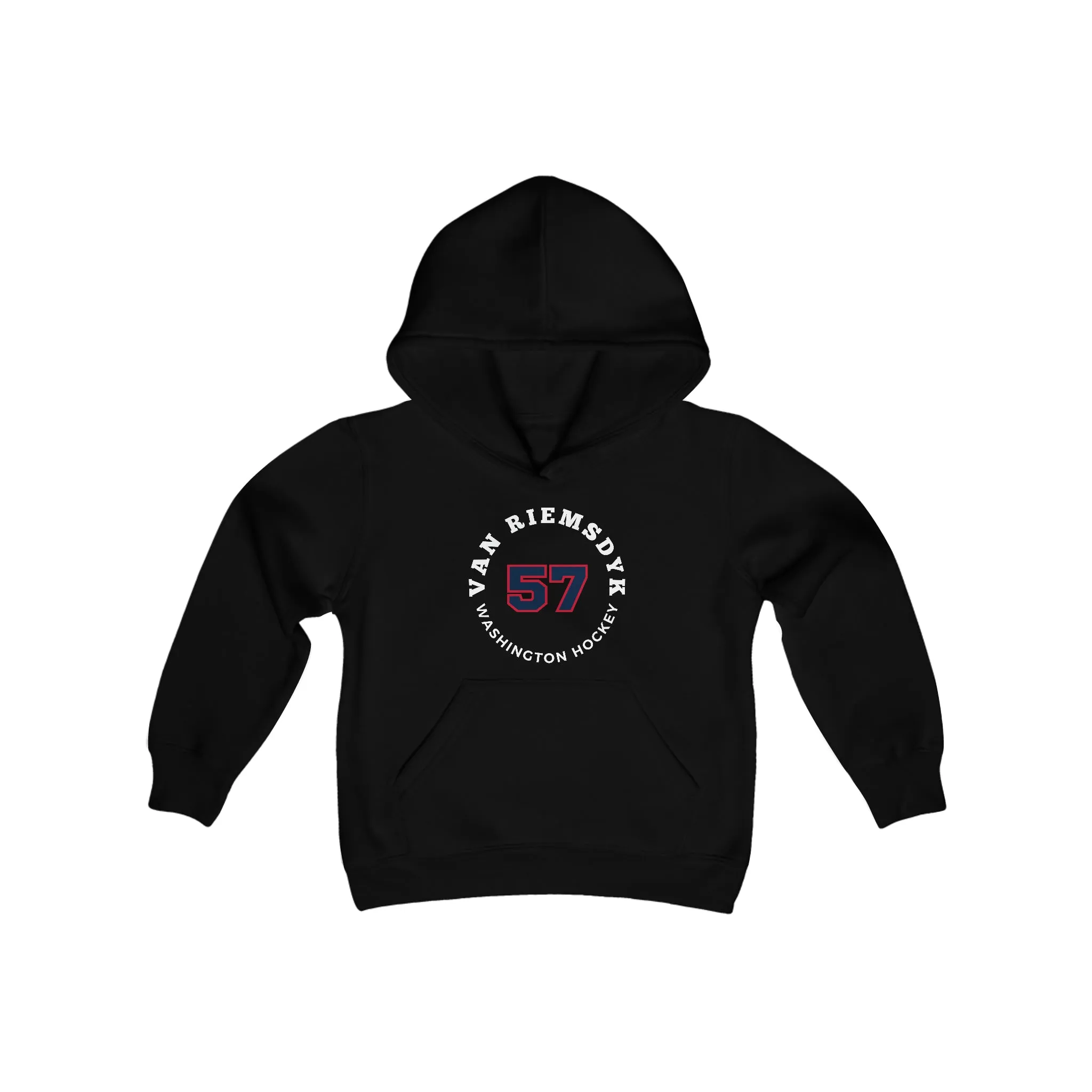 van Riemsdyk 57 Washington Hockey Number Arch Design Youth Hooded Sweatshirt
