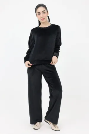 VELVET MATCHING CO-ORD SET-BLACK