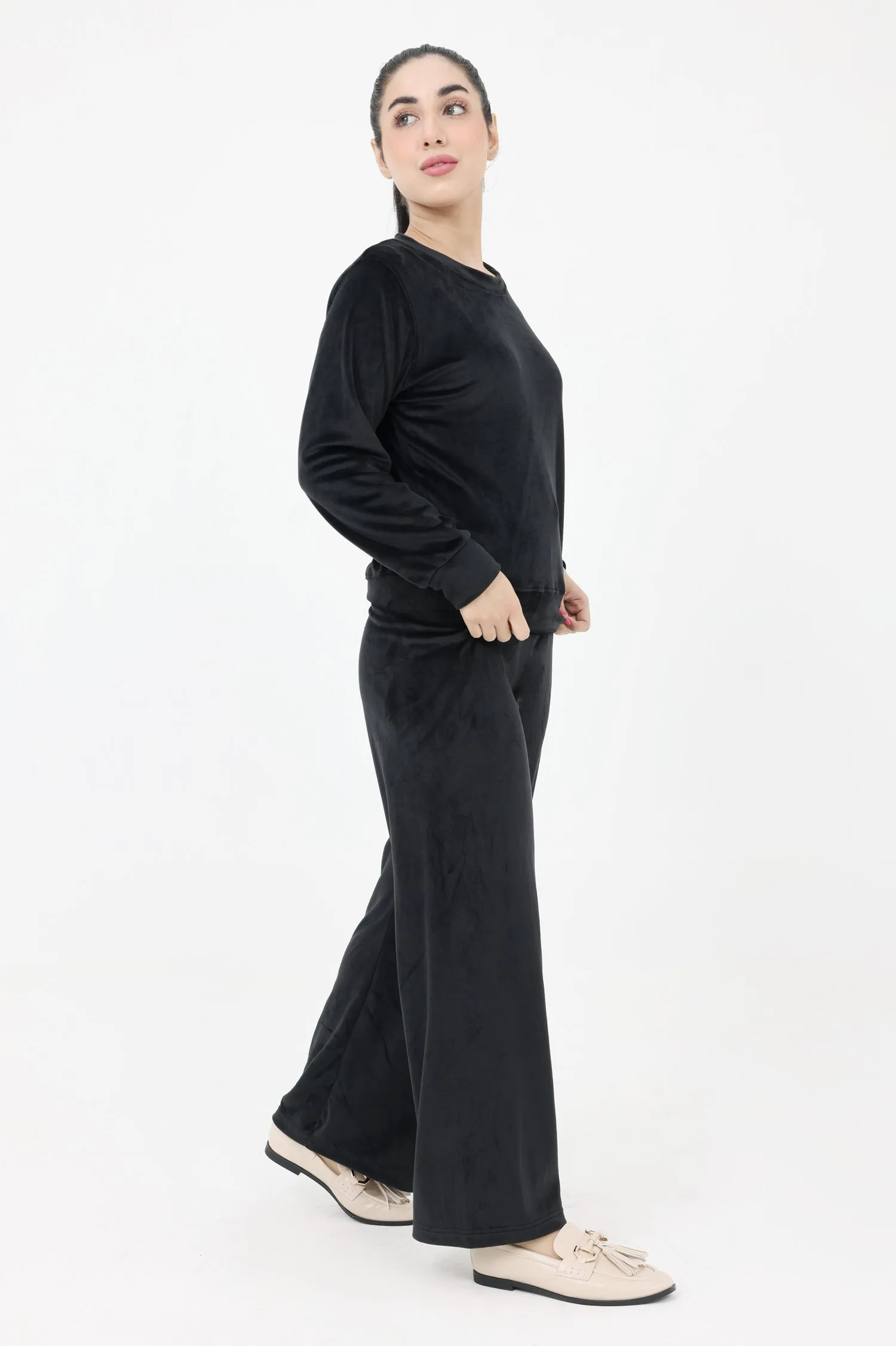 VELVET MATCHING CO-ORD SET-BLACK
