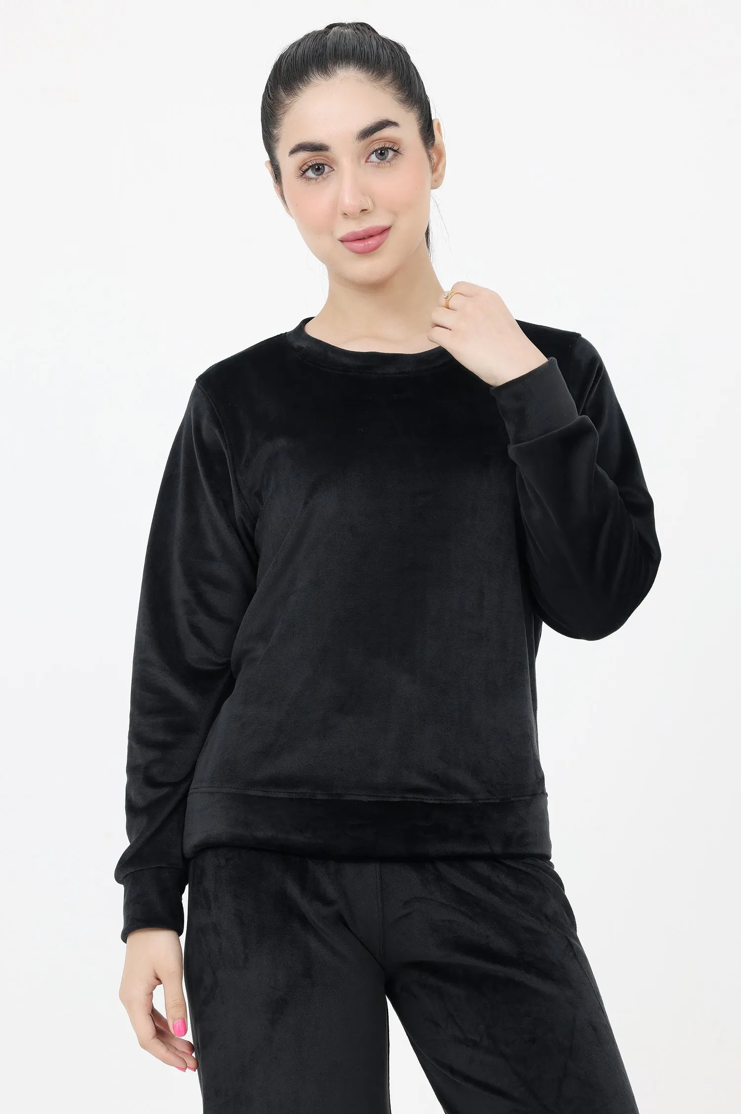 VELVET MATCHING CO-ORD SET-BLACK