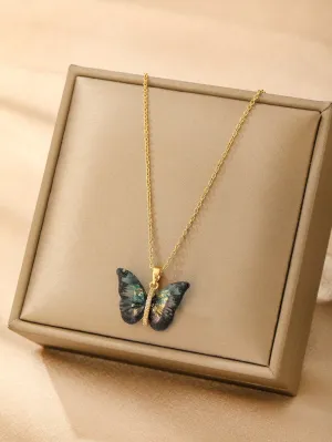 Versatile Black-colored Butterfly With Rhinestone Inlay Design Necklace