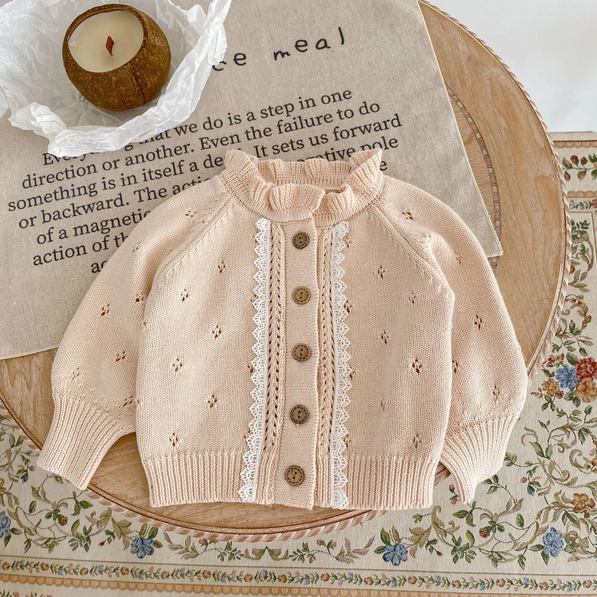 Versatile Collar Lace Knit Jacket
