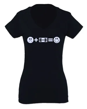 VICES AND VIRTUESS crosfit Feeling Workout Make me Happy Gym Fitness For Women V neck fitted T Shirt