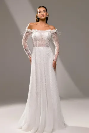 Violina A-line Off-shoulder/Drop shoulders Milk Wedding dress