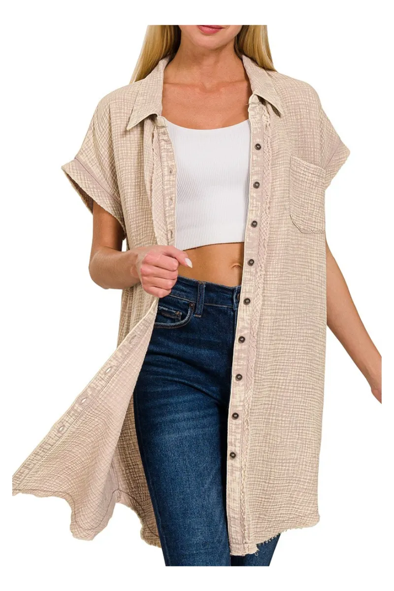 Washed Pale Mocha Gauze Top
