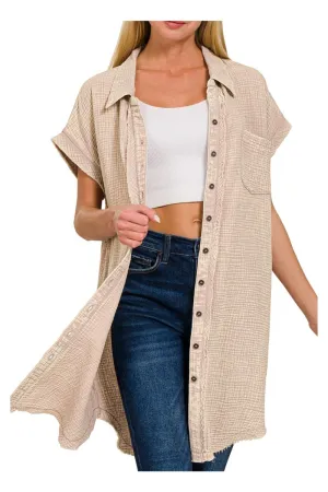 Washed Pale Mocha Gauze Top