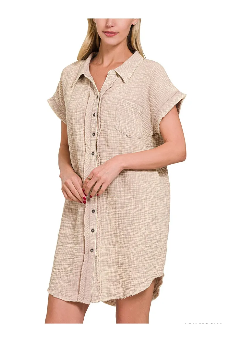 Washed Pale Mocha Gauze Top
