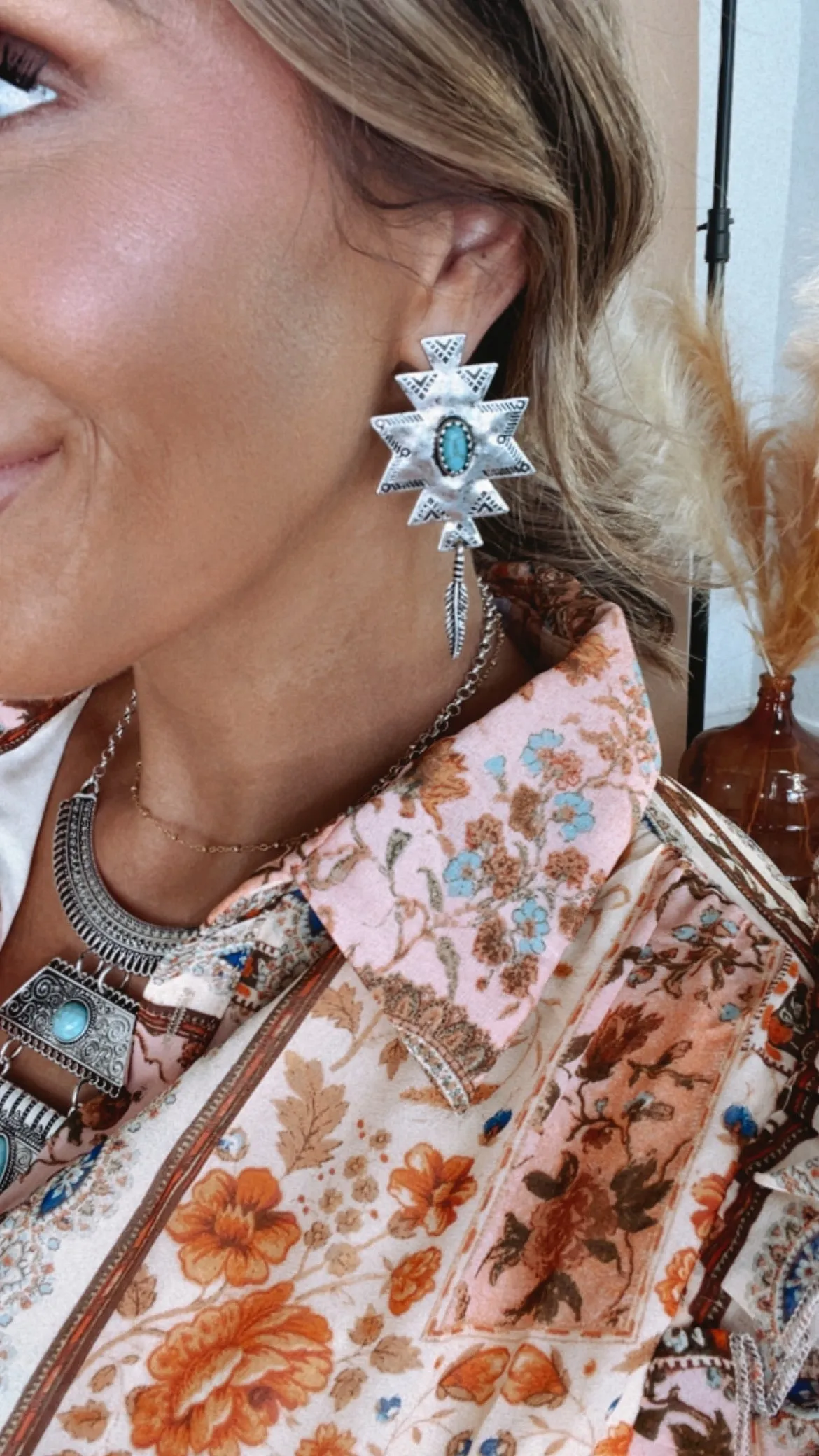 Western Style Metal Feather Earring