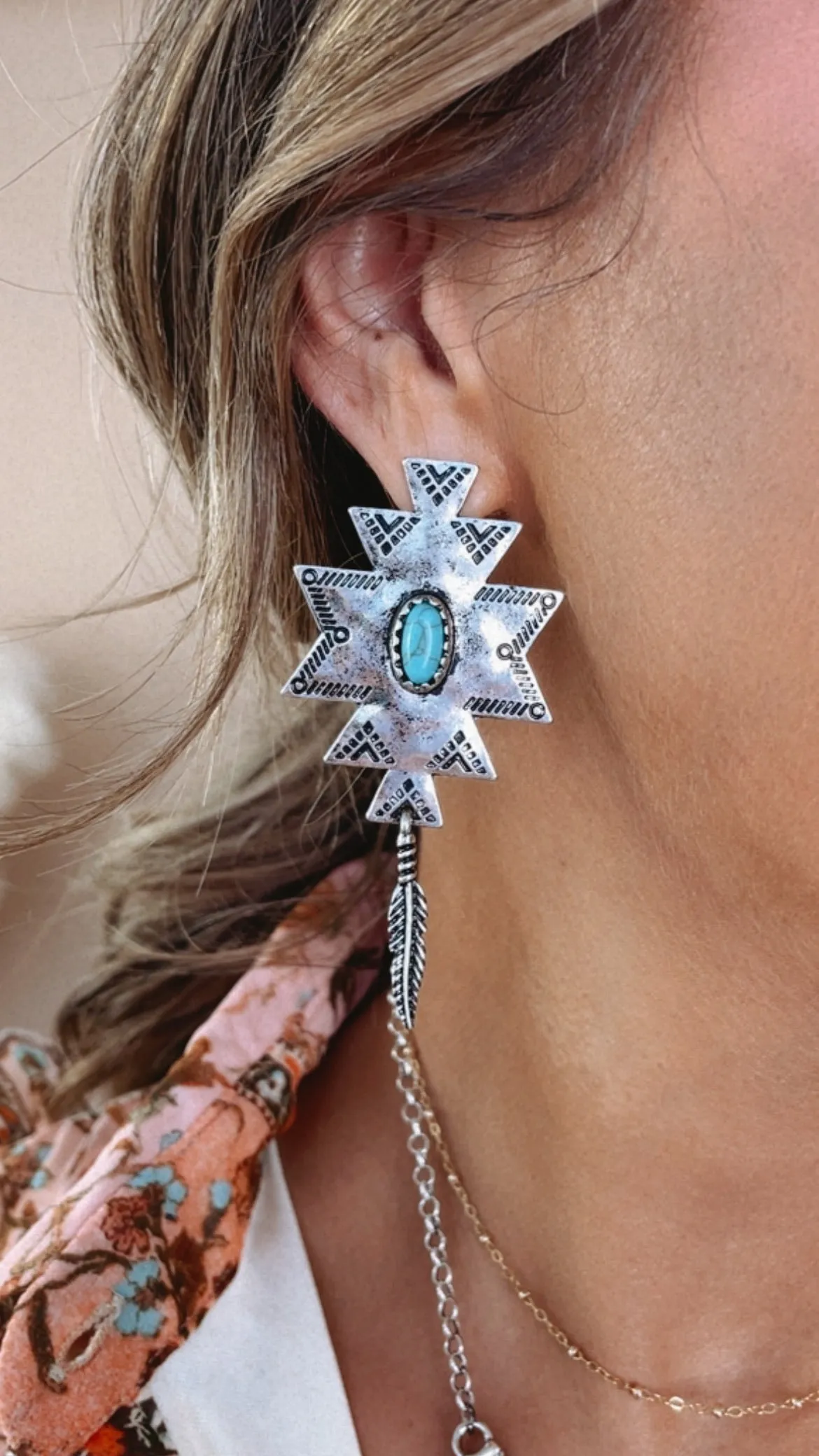 Western Style Metal Feather Earring