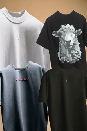 WHITE-BLACK-UNHERD-INDIFFERENT PACK OF 4 T-SHIRTS