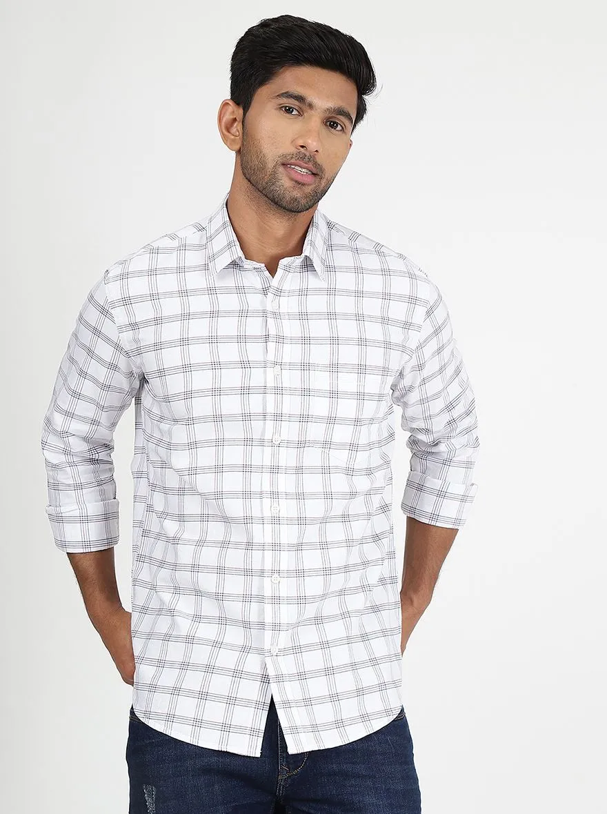 White Checked Smart Fit Semi Casual Shirt | Greenfibre
