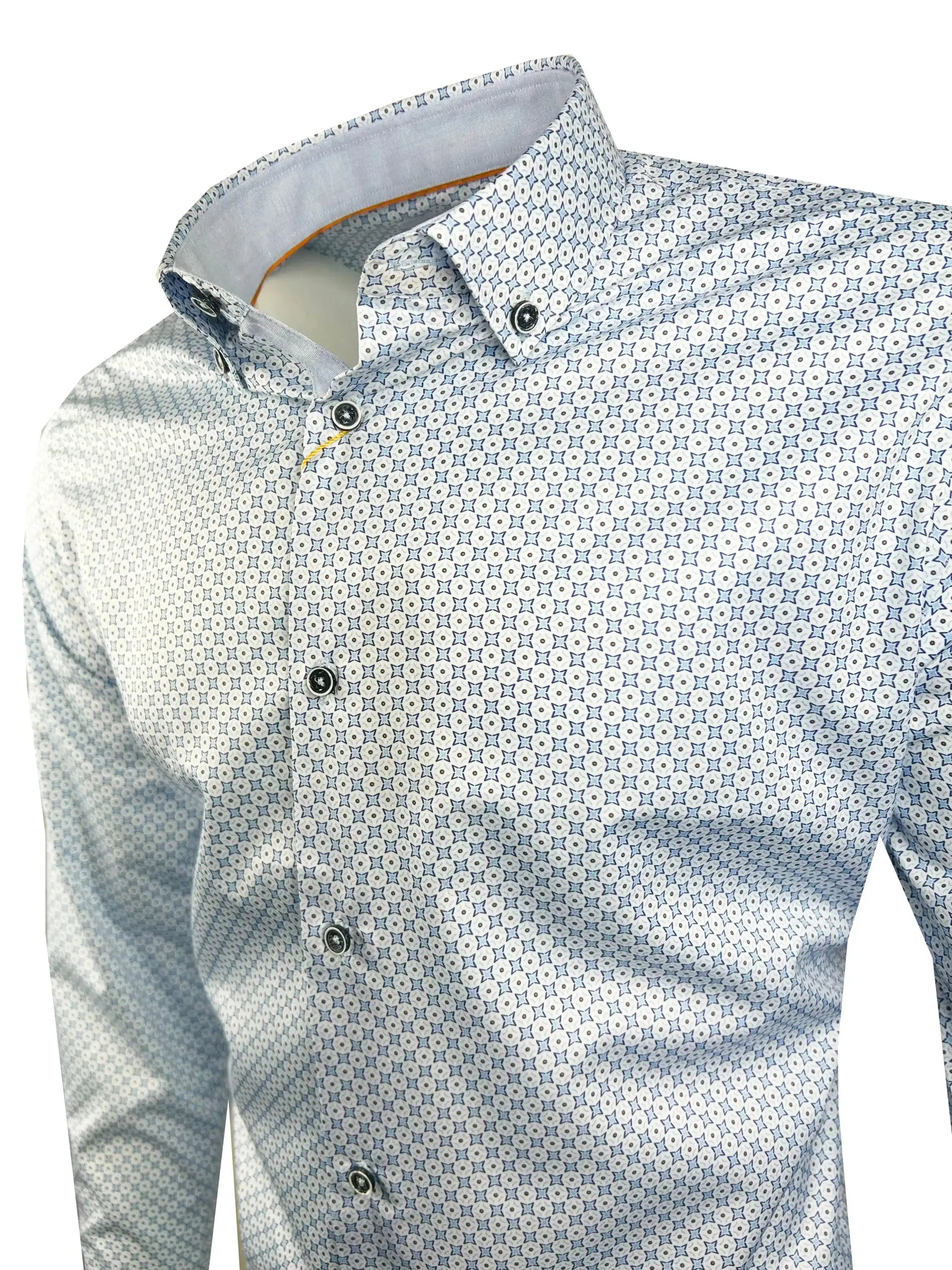 White Label Mens Tapered Casual Shirt Blue Star Print