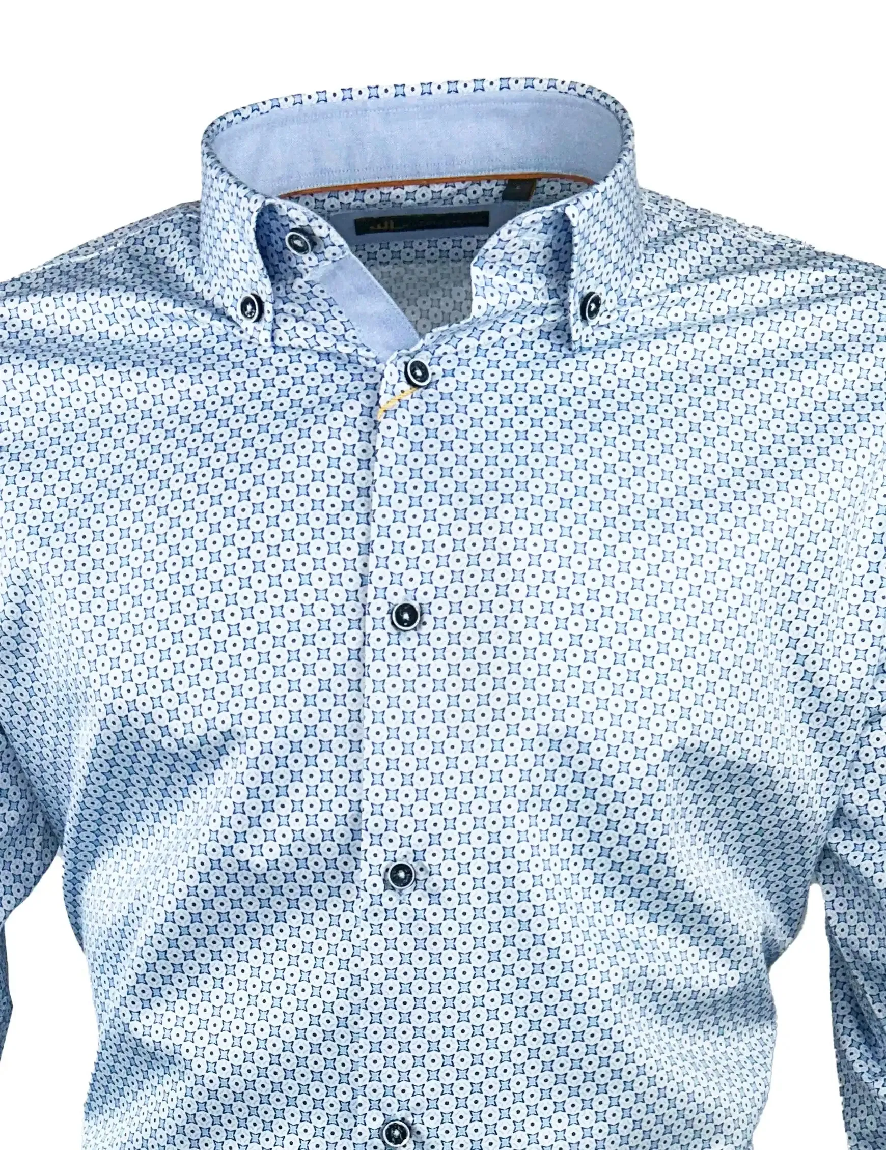 White Label Mens Tapered Casual Shirt Blue Star Print