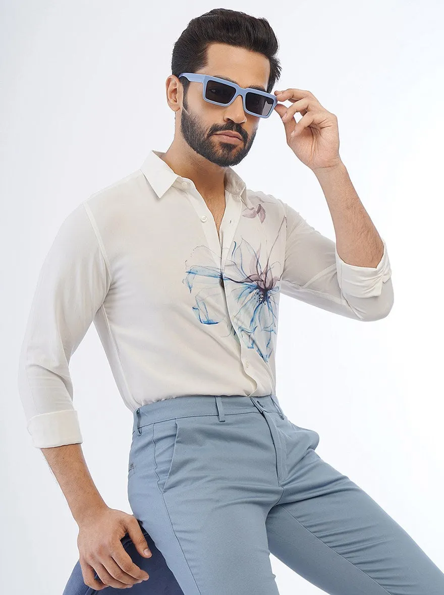 White Printed Slim Fit Casual Shirt | JadeBlue