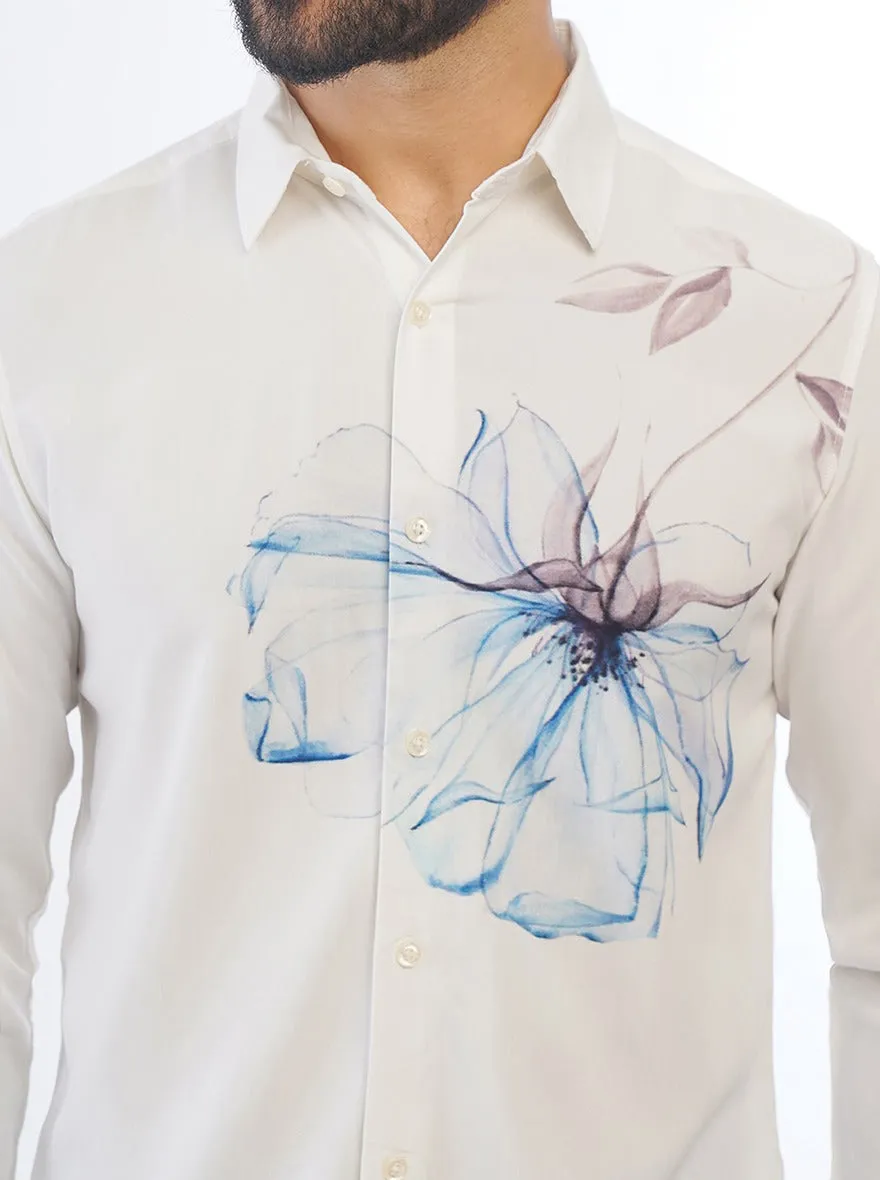 White Printed Slim Fit Casual Shirt | JadeBlue