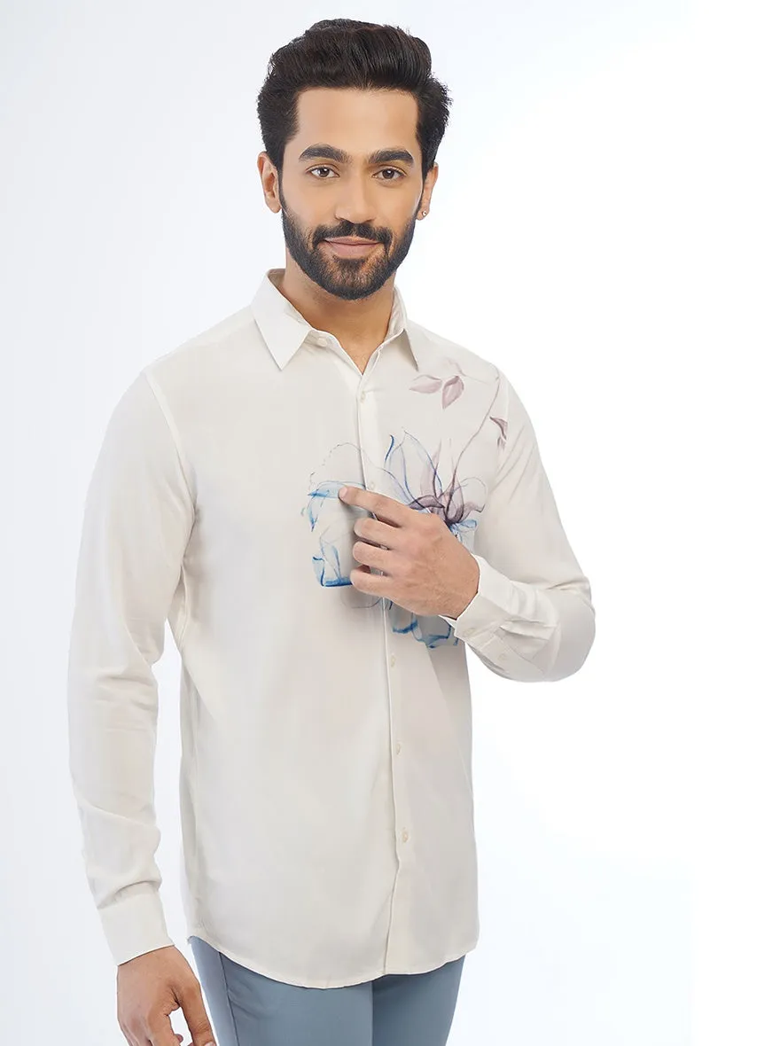 White Printed Slim Fit Casual Shirt | JadeBlue