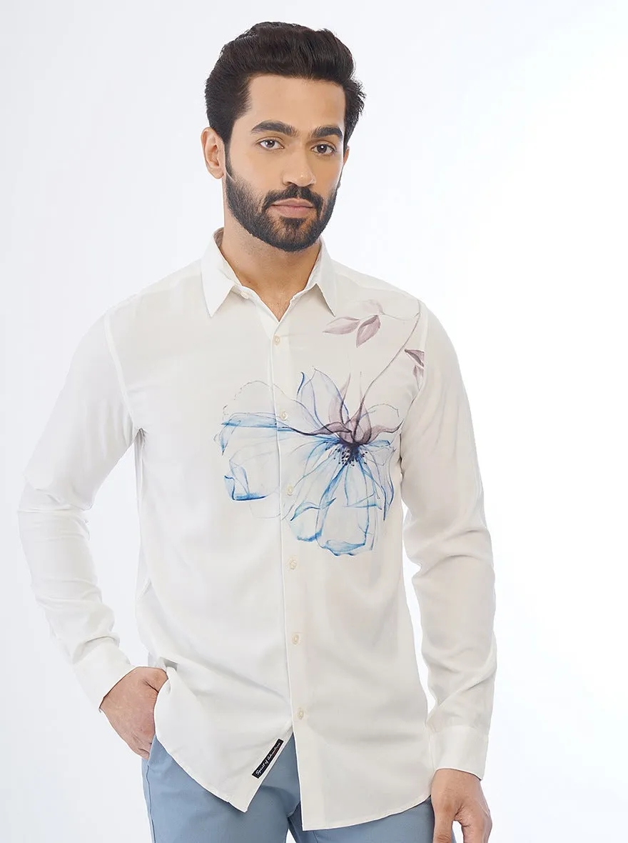 White Printed Slim Fit Casual Shirt | JadeBlue