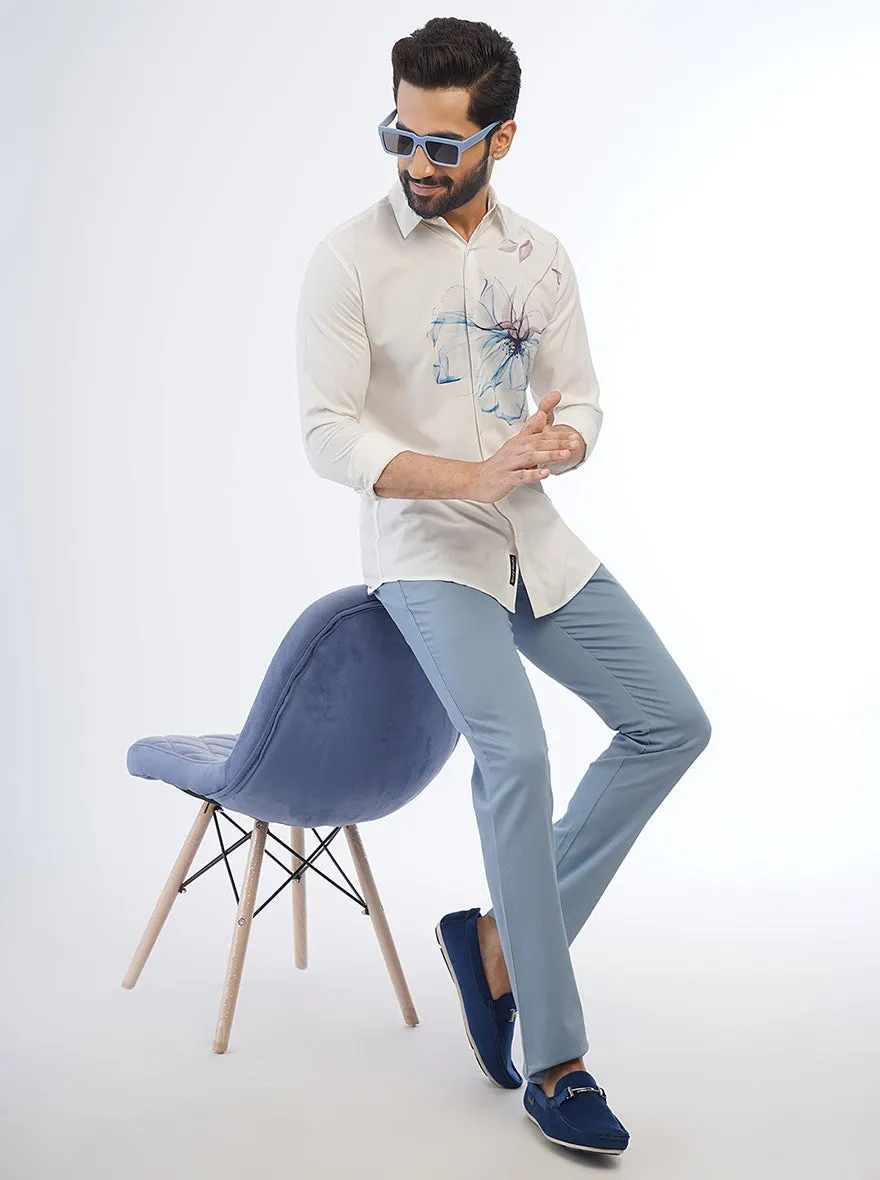White Printed Slim Fit Casual Shirt | JadeBlue