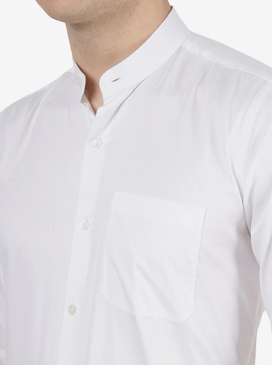 White Solid Slim Fit Formal Shirt | Metal