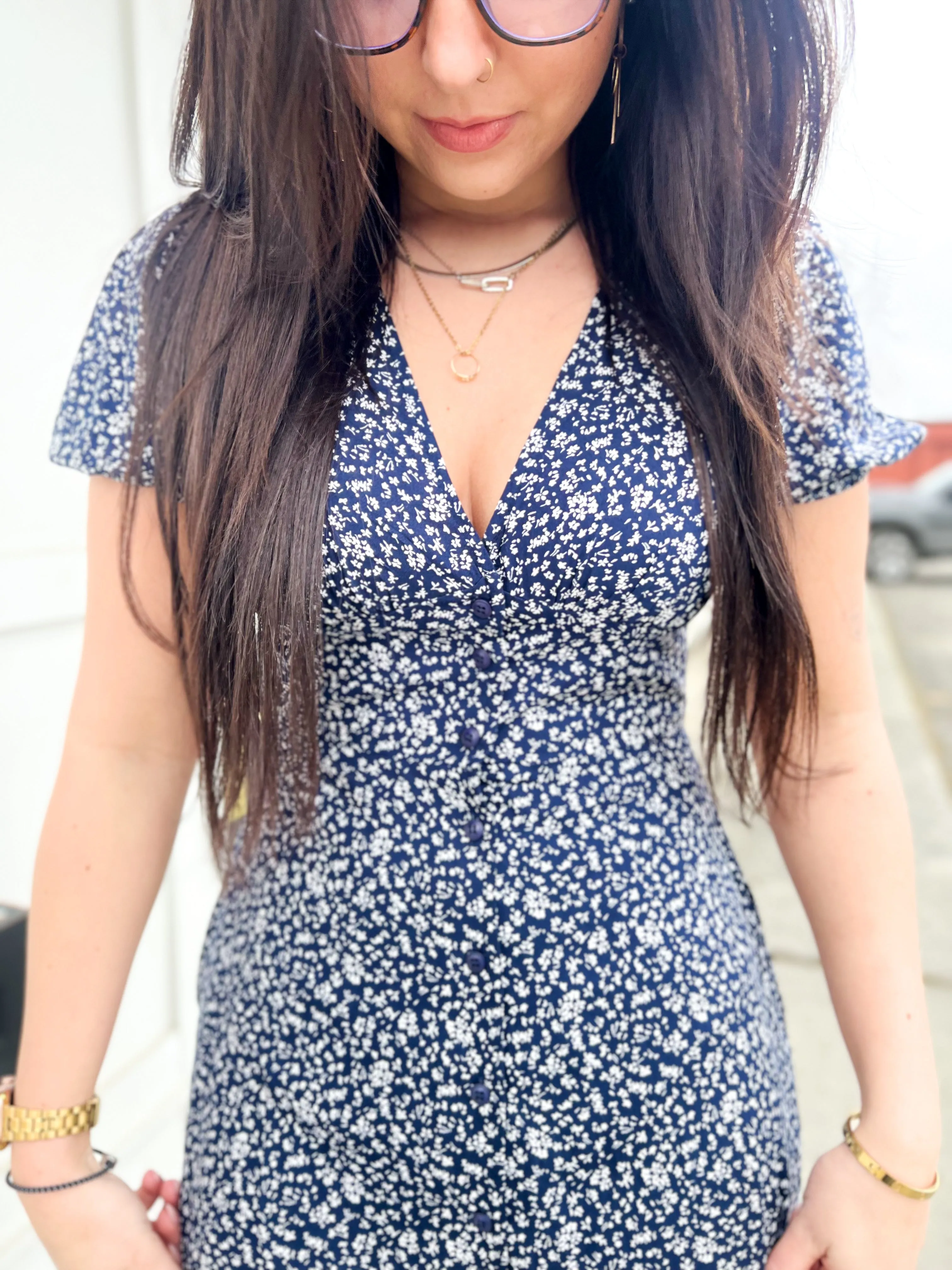 Whitney Ditsy Floral S/S Dress- Navy