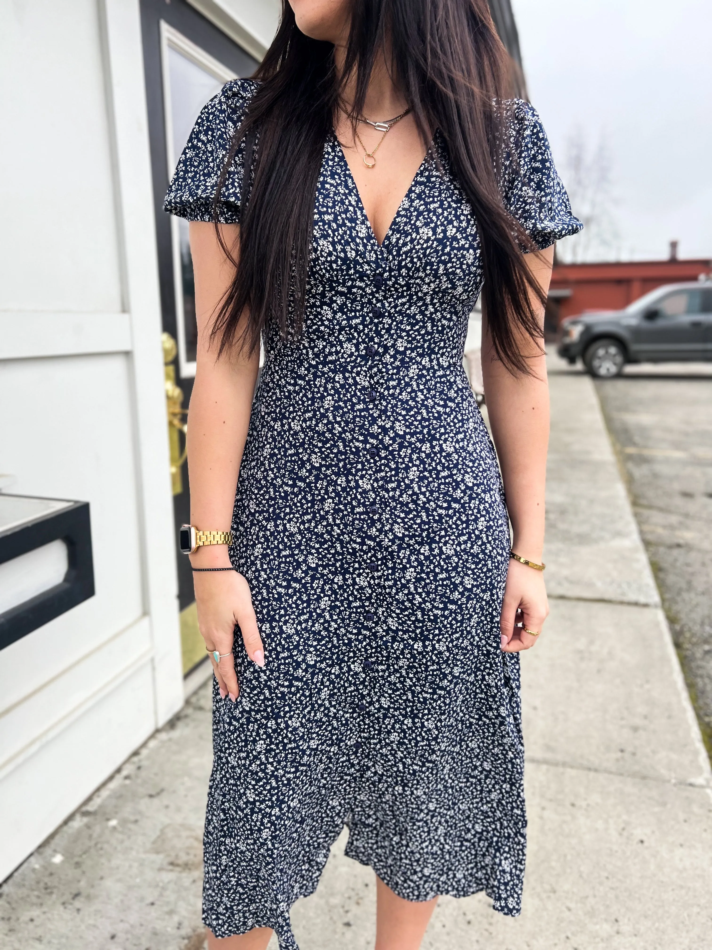 Whitney Ditsy Floral S/S Dress- Navy
