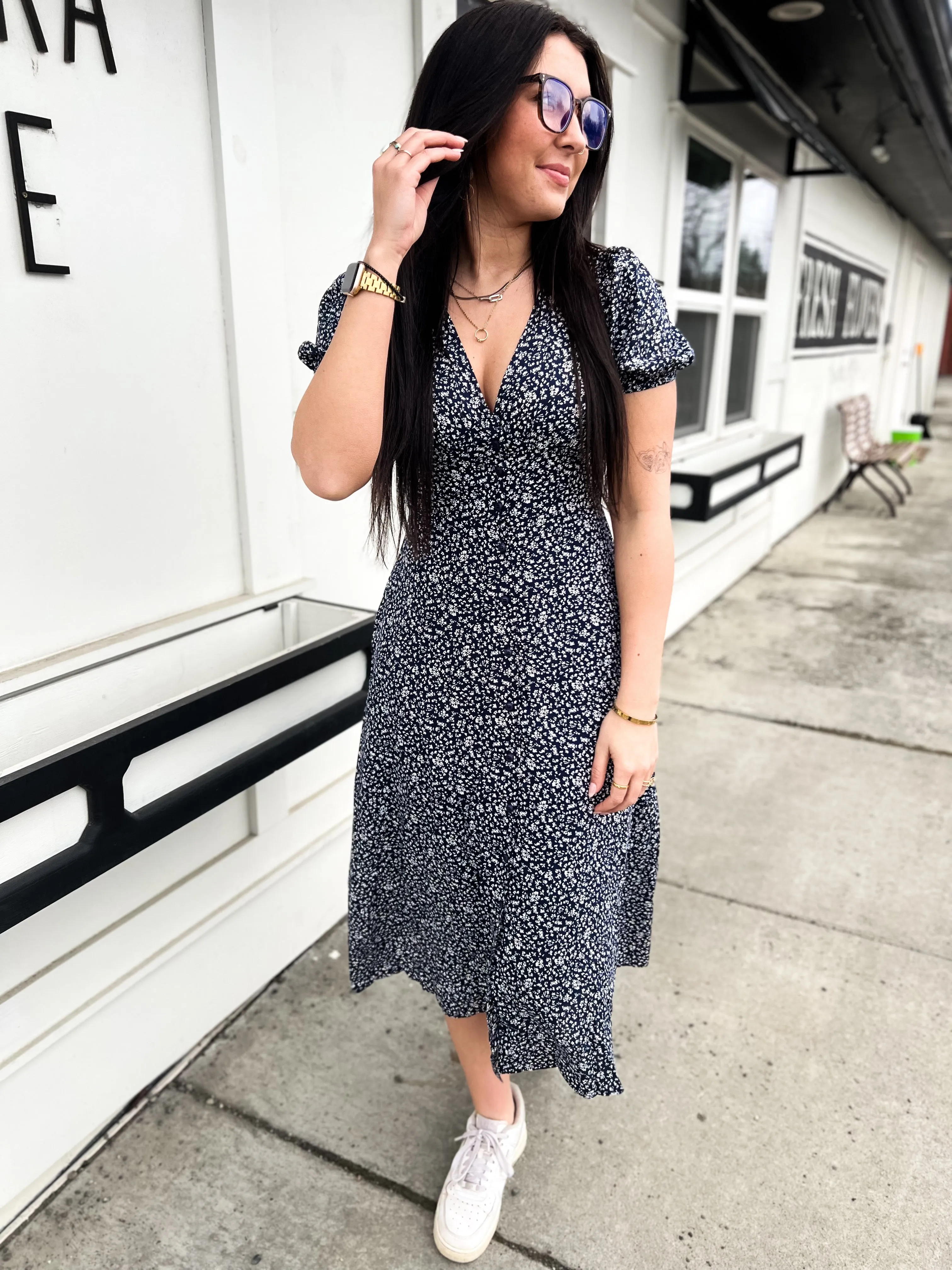 Whitney Ditsy Floral S/S Dress- Navy