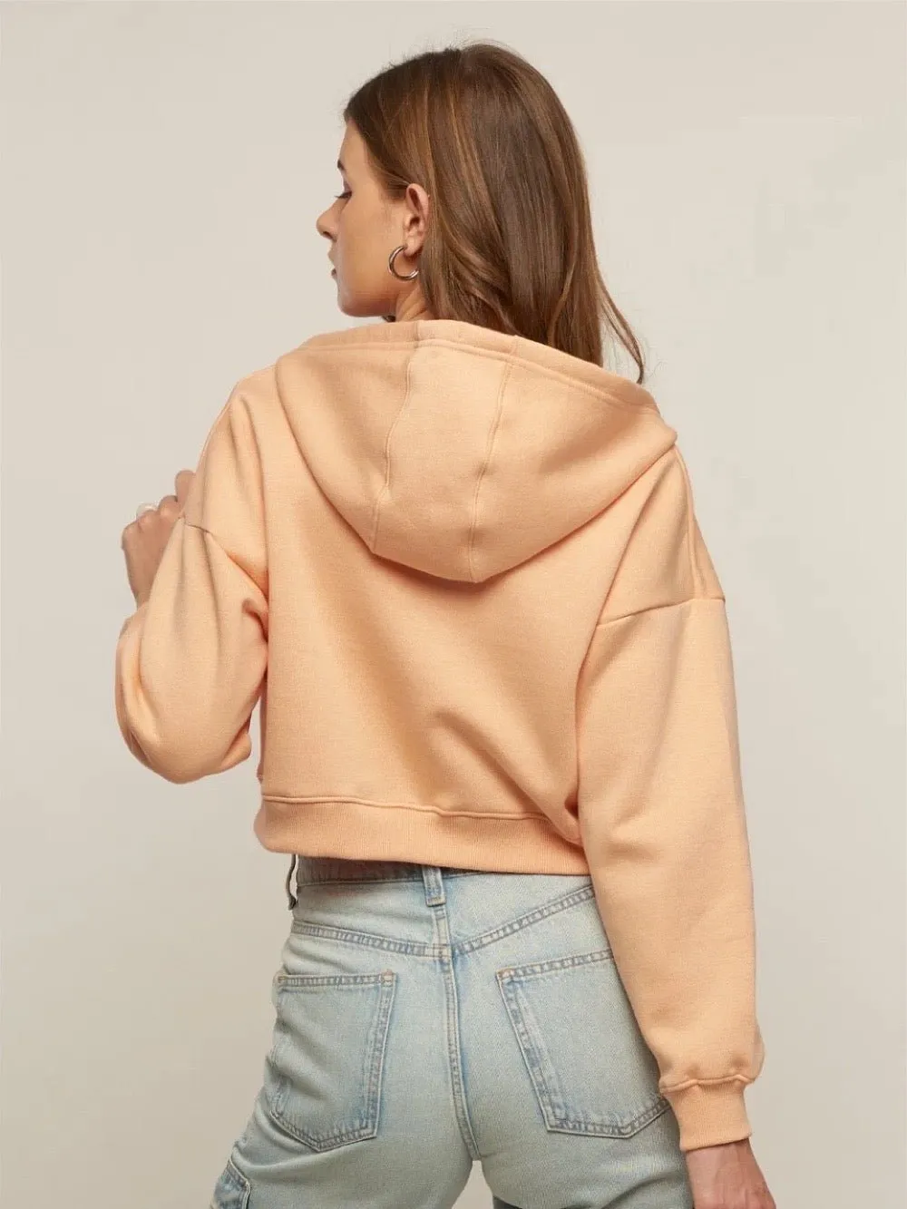 Women and Girls Hoodies|Full Sleeve|Loose fit Solid |100% Cotton Peach Color Women Cropped Oversized Hoodies