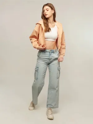 Women and Girls Hoodies|Full Sleeve|Loose fit Solid |100% Cotton Peach Color Women Cropped Oversized Hoodies