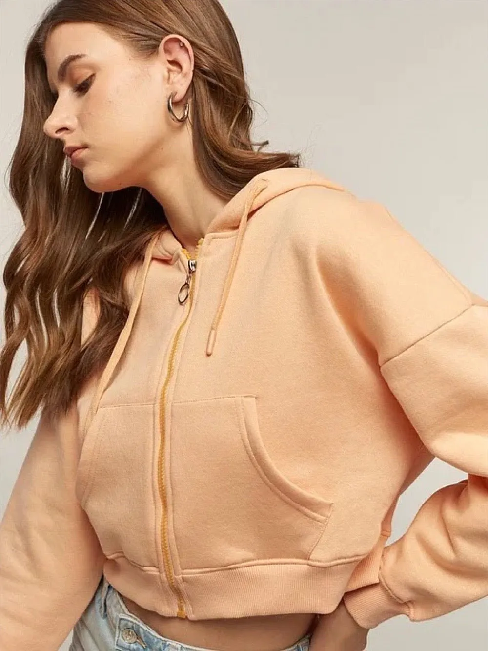 Women and Girls Hoodies|Full Sleeve|Loose fit Solid |100% Cotton Peach Color Women Cropped Oversized Hoodies