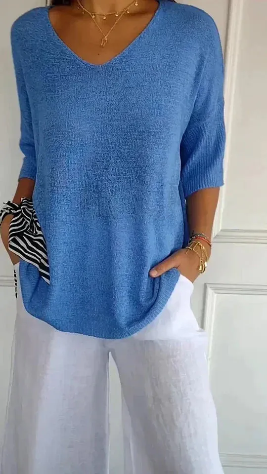Women's Cozy V-Neck Knit Top - Chiara