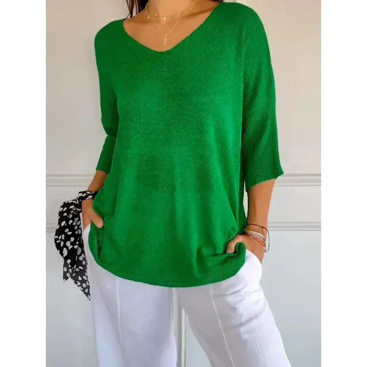 Women's Cozy V-Neck Knit Top - Chiara