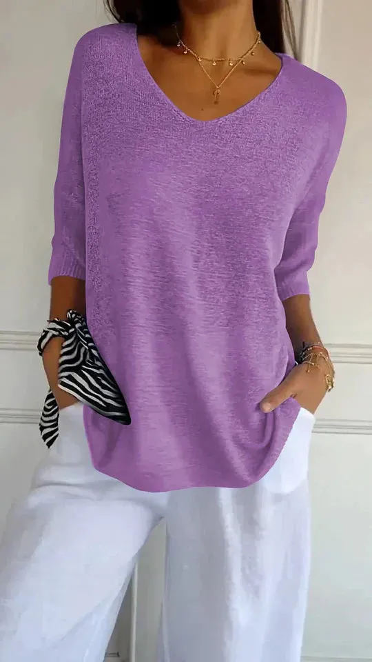Women's Cozy V-Neck Knit Top - Chiara