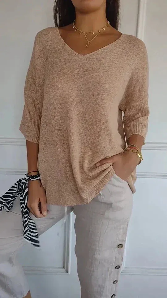 Women's Cozy V-Neck Knit Top - Chiara