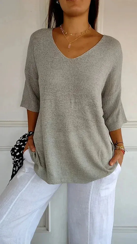 Women's Cozy V-Neck Knit Top - Chiara