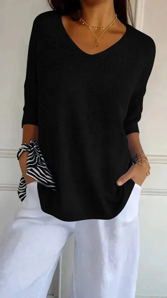Women's Cozy V-Neck Knit Top - Chiara