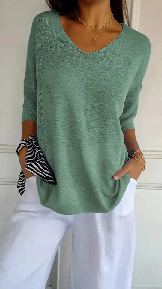 Women's Cozy V-Neck Knit Top - Chiara